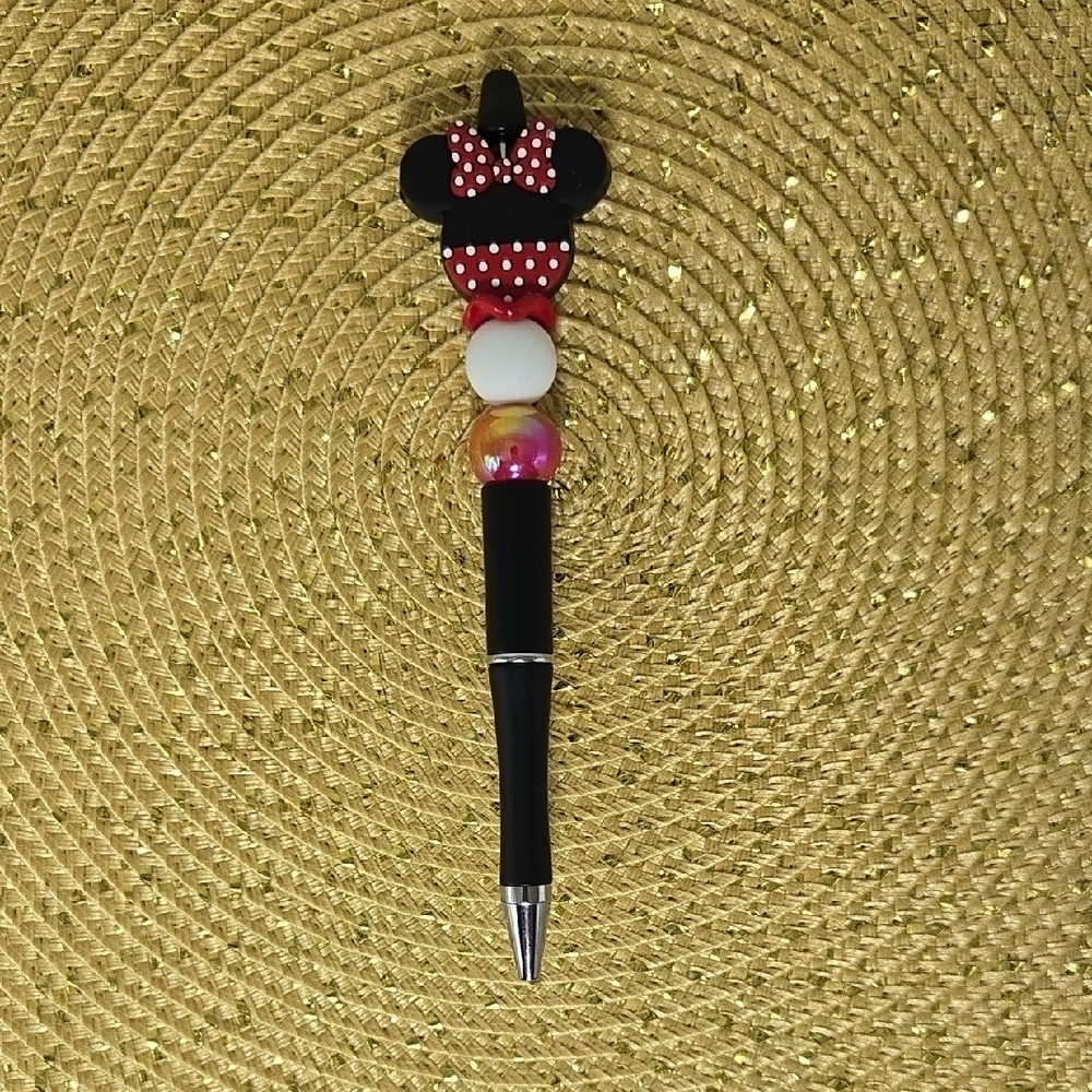 Black and Red Polka Dot Character Beaded Pen